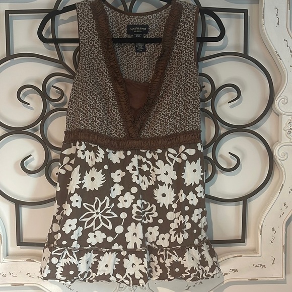 CANYON RIVER BLUES FLORAL TUNIC BROWN/WHITE SIZE MEDIUM - Picture 1 of 9